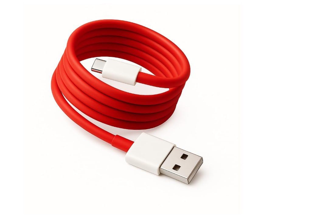 USB Type C Fast Charging Cable, Red Cord, Compatible with OnePlus, Oppo Reno, Realme, Samsung, Redmi, iPhone Dash/SuperVOOC Charging & Data Sync