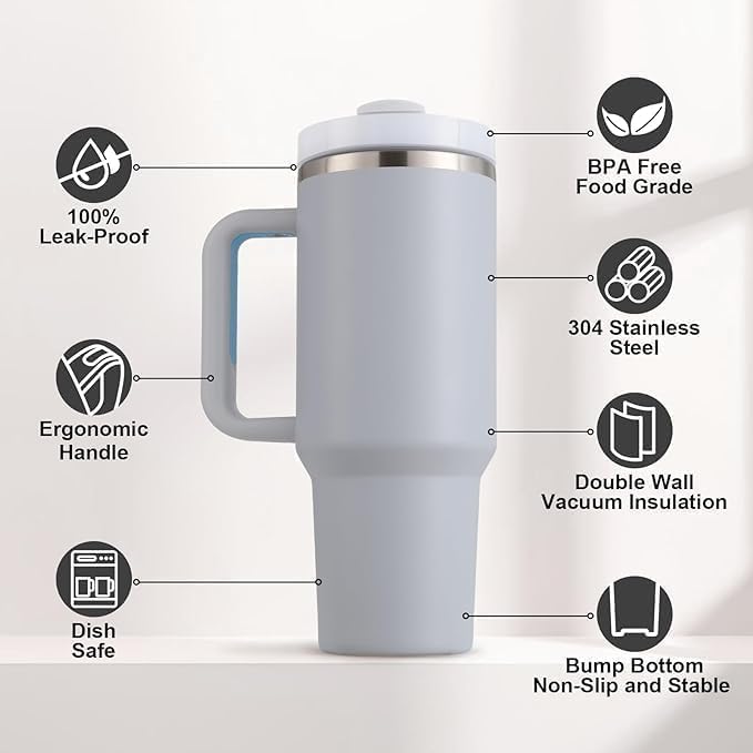 Insulated Tumbler with Handle & Straw | Hot & Cold | Leakproof BPA-Free Travel Mug