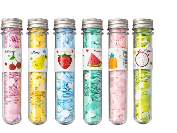 Portable Travel Paper Soap Sheets - 4 Pack Fruit Scented Disposable Mini Soap Flakes in Tubes for Hand Washing, Camping, and Outdoors