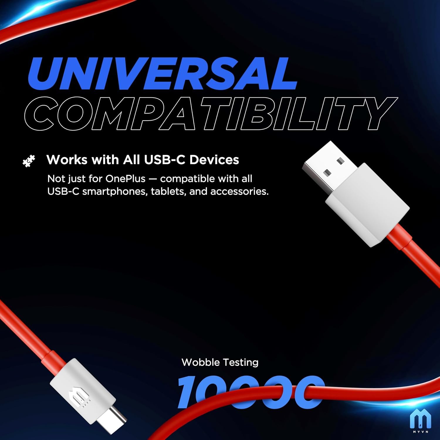 USB Type C Fast Charging Cable, Red Cord, Compatible with OnePlus, Oppo Reno, Realme, Samsung, Redmi, iPhone Dash/SuperVOOC Charging & Data Sync