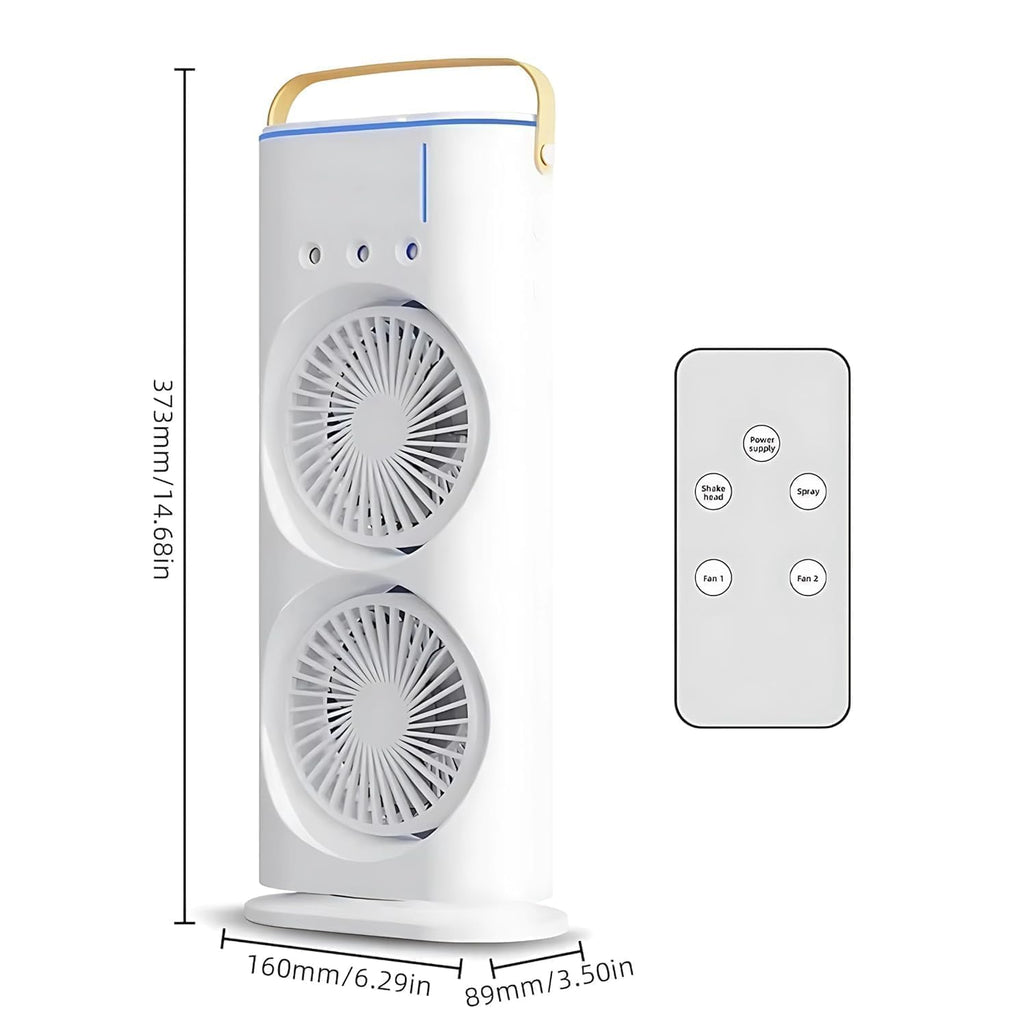 Portable Air Cooler Fan with Mist Function, Dual Fan Design, 700ml Water Tank, USB Powered, Remote Control
