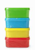 Plastic Food Storage Containers Set, Multicolor (Green, Blue, Yellow, Red), Square Shape, 4 Pieces