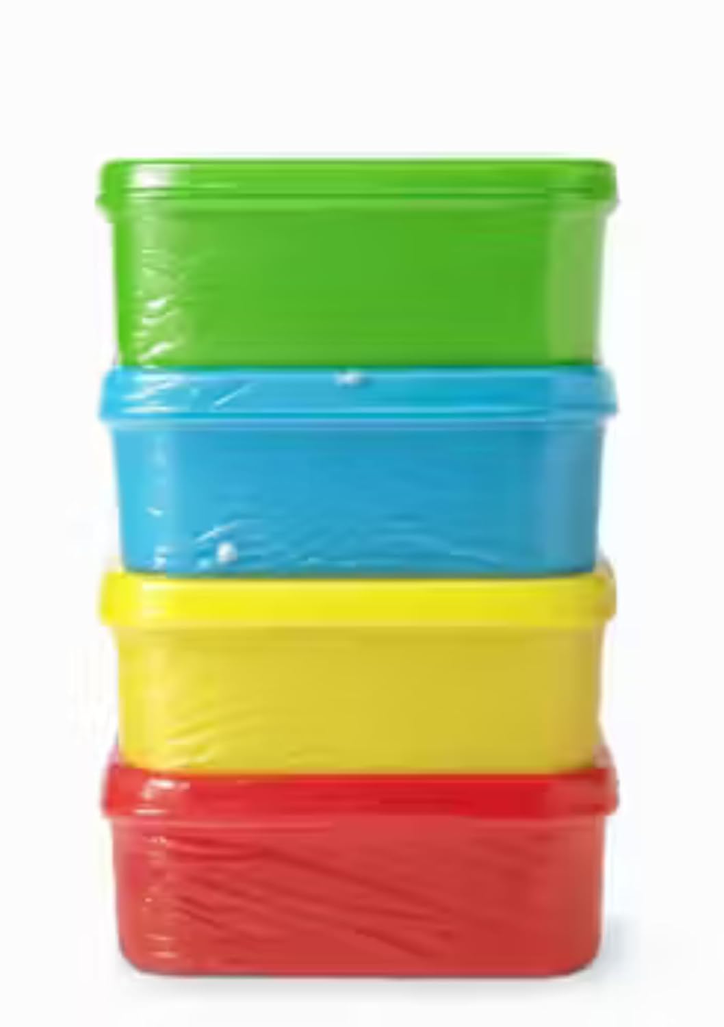 Plastic Food Storage Containers Set, Multicolor (Green, Blue, Yellow, Red), Square Shape, 4 Pieces