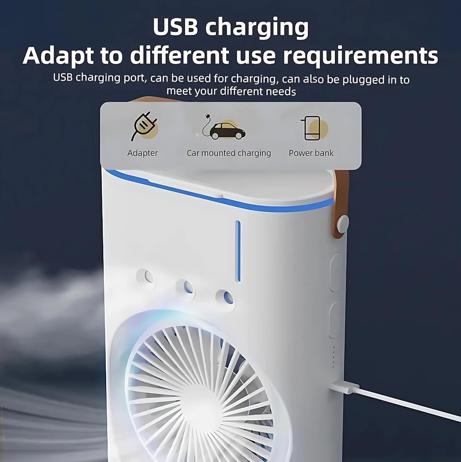Portable Air Cooler Fan with Mist Function, Dual Fan Design, 700ml Water Tank, USB Powered, Remote Control