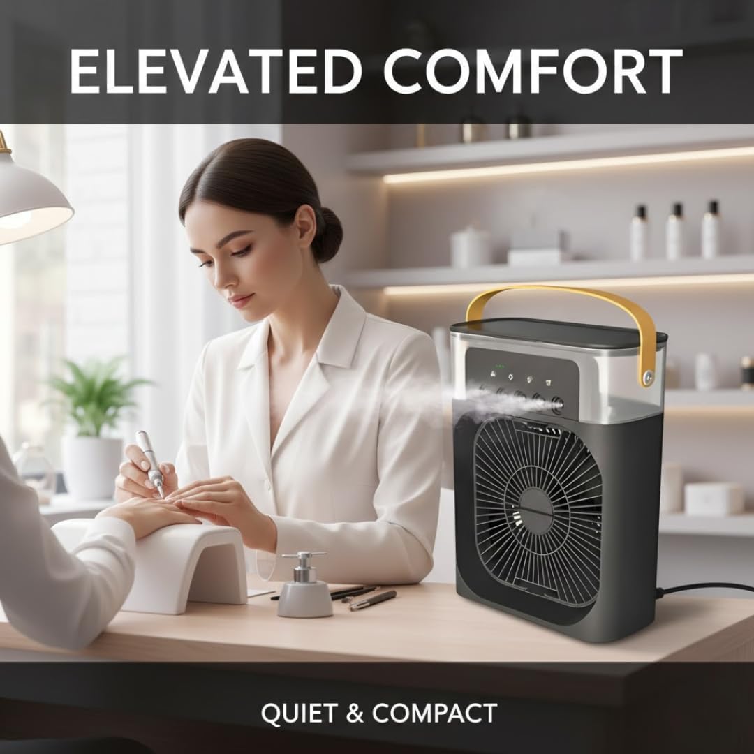 mini fan cooler, mini cooler portable, portable fan for kitchen, personal air fan for room Compact Desktop Evaporative, Quiet, Black