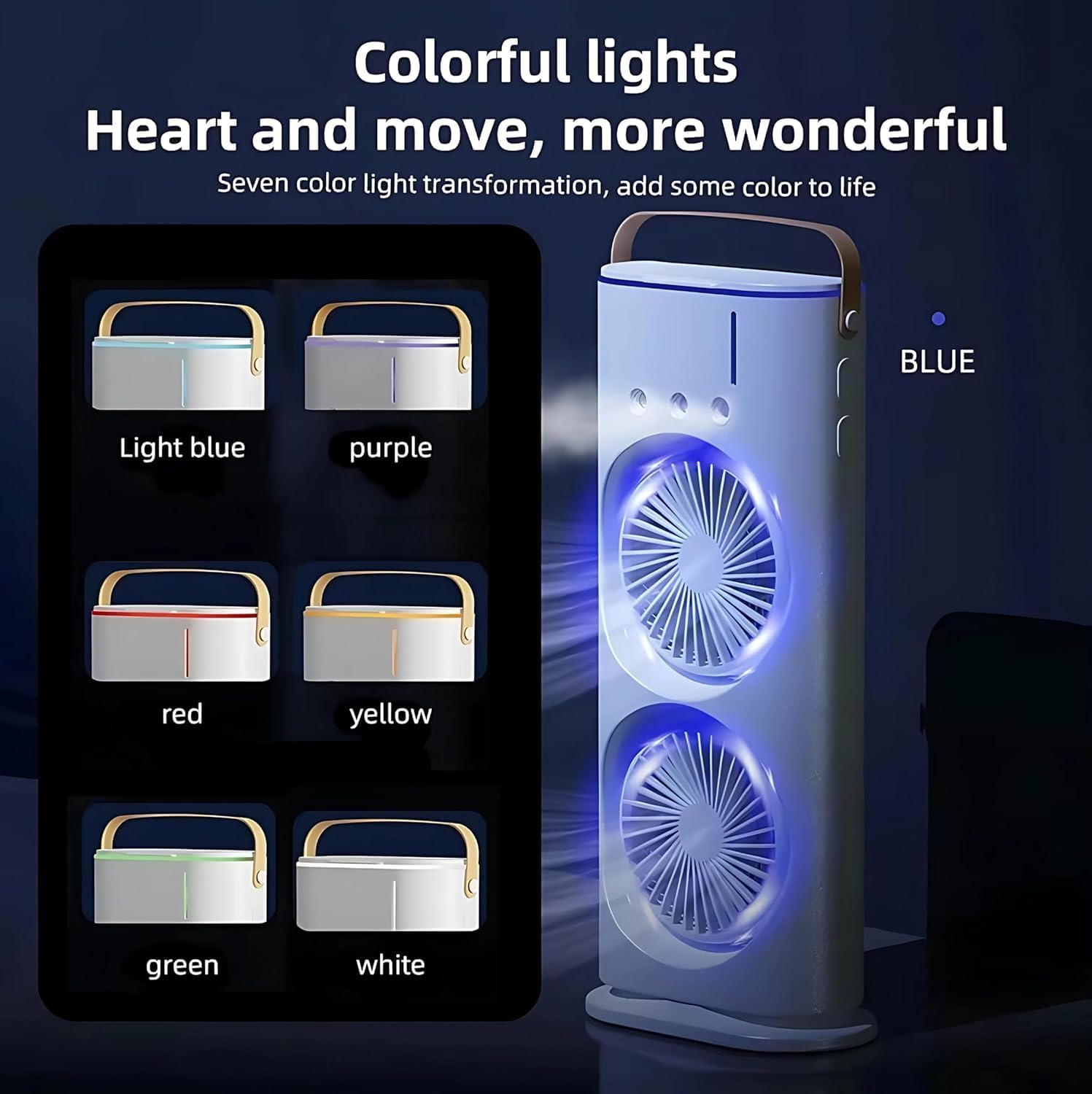 Portable Air Cooler Fan with Mist Function, Dual Fan Design, 700ml Water Tank, USB Powered, Remote Control