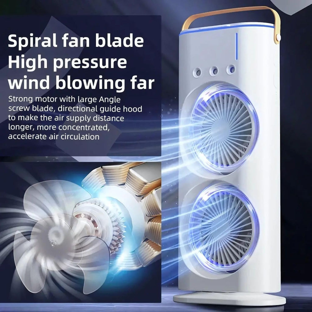 Portable Air Cooler Fan with Mist Function, Dual Fan Design, 700ml Water Tank, USB Powered, Remote Control