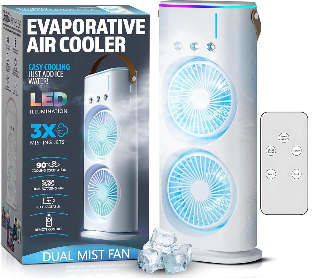 Portable Air Cooler Fan with Mist Function, Dual Fan Design, 700ml Water Tank, USB Powered, Remote Control