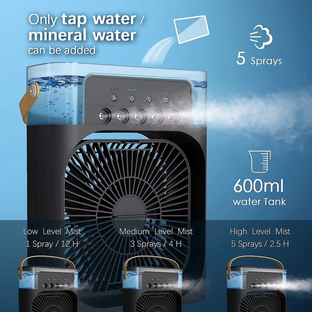 mini fan cooler, mini cooler portable, portable fan for kitchen, personal air fan for room Compact Desktop Evaporative, Quiet, Black