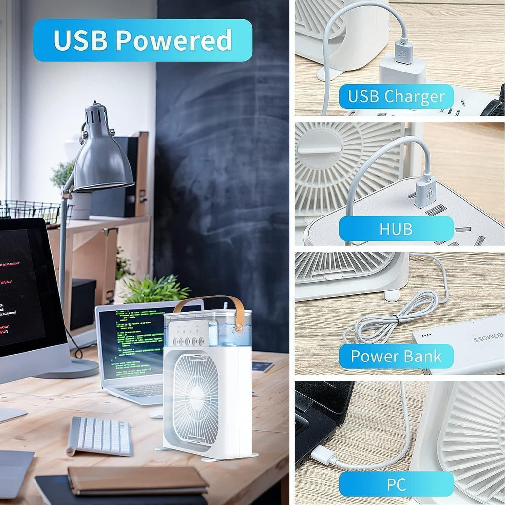 mini fan cooler, mini cooler portable, portable fan for kitchen, personal air fan for room Compact Desktop Evaporative, Quiet, Black